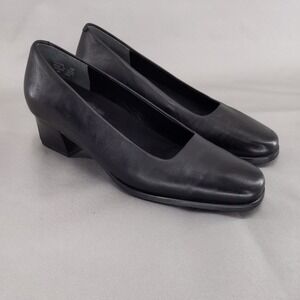 Rockport Pumps Women 8M Black Leather Square Toe Low Block Heel Professional